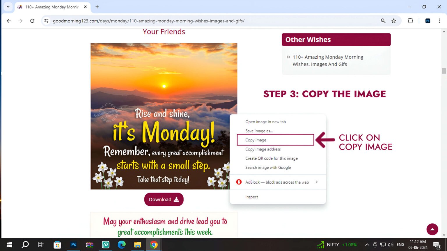 How to copy/paste an image from website to Whatsapp? - Good Morning ...